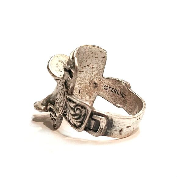Vintage Mens Western Saddle Ring, Sterling Silver Size 11 - Picture 4 of 5